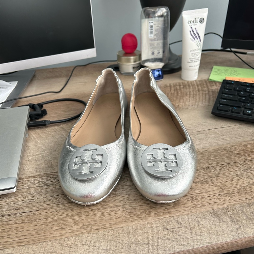Tory Burch Silver Ballet Flats